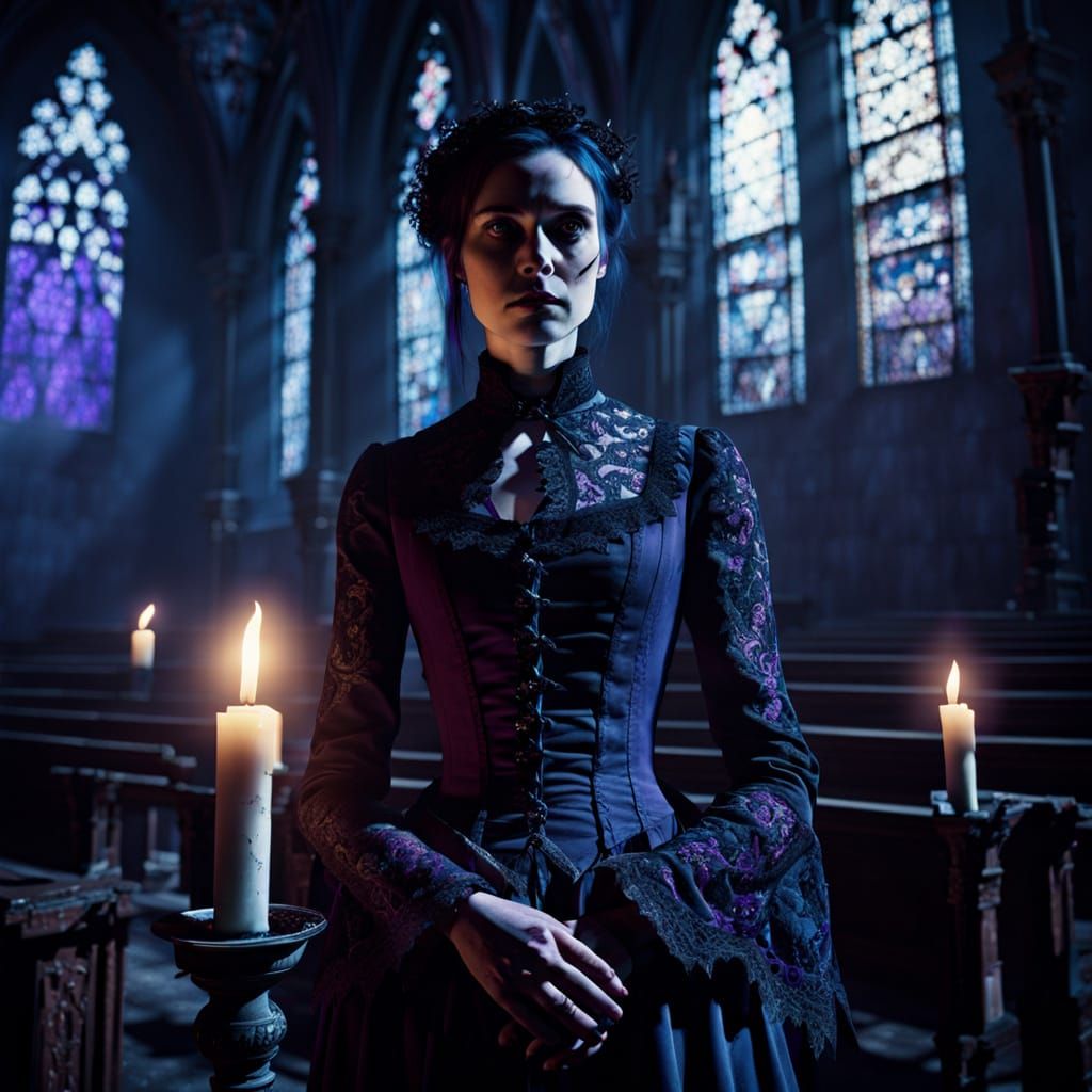 Gothic Woman in Abandoned Church Oil Painting