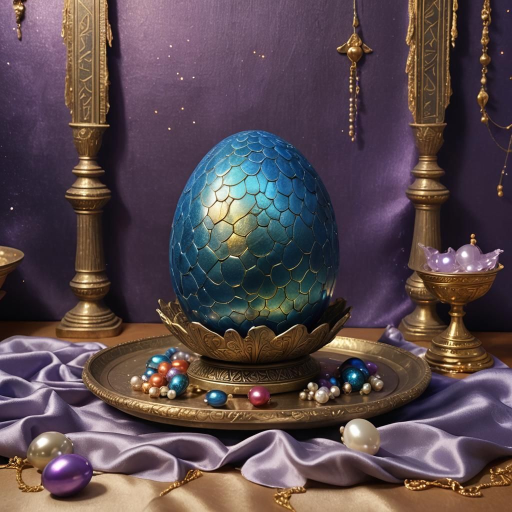 Shimmering Dragon Egg in Egyptian Chamber