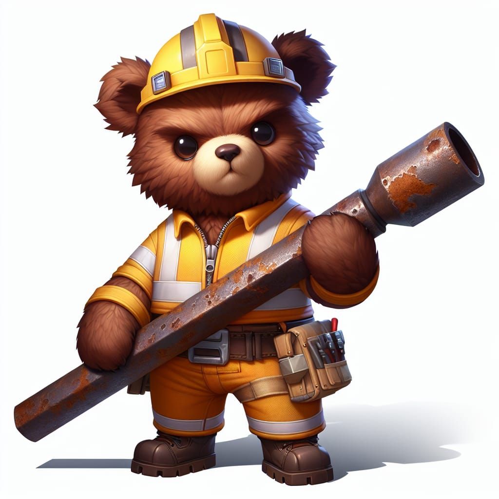 Tough yet Adorable Brown Teddy Bear in Construction Gear