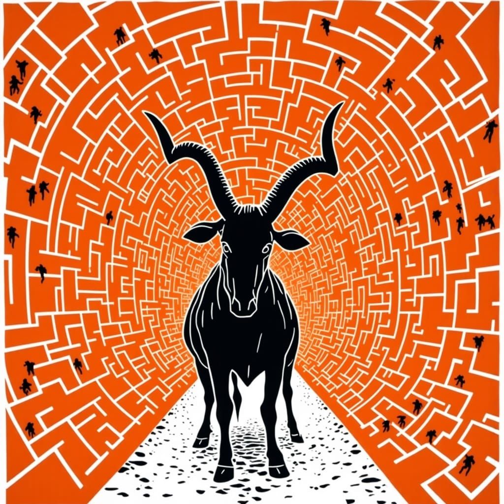 Minoan Minotaur in Orange Maze Art