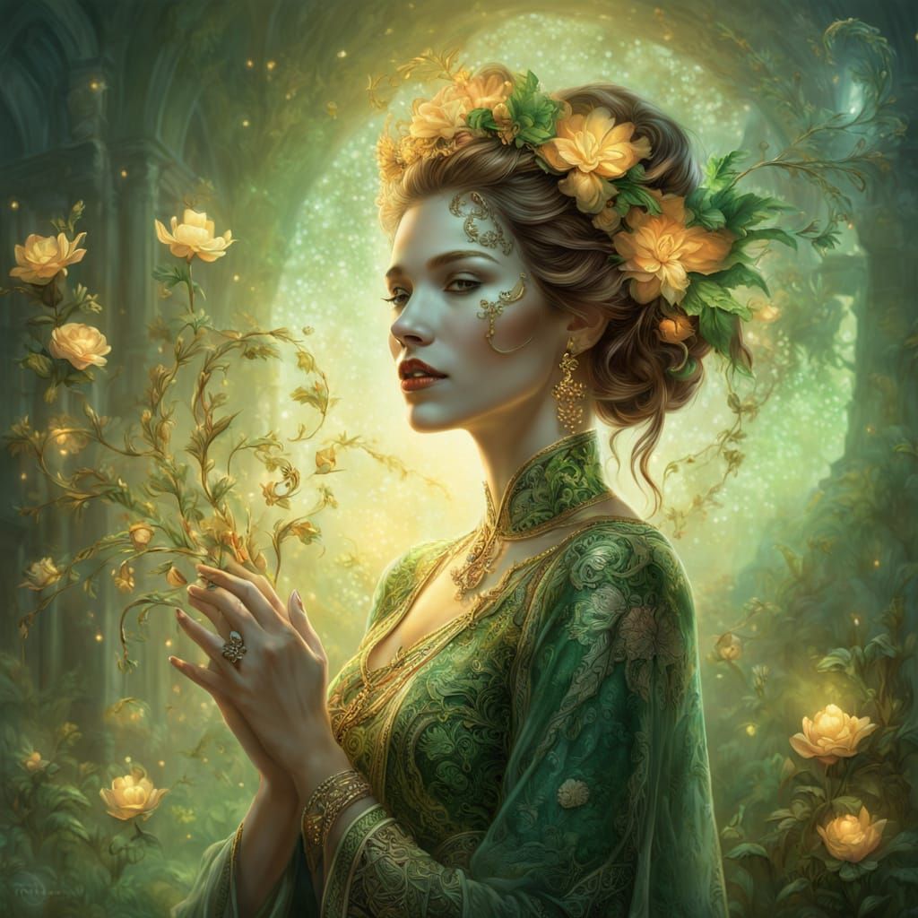 Ethereal Mother Nature with Skull Face and Floral Ornaments