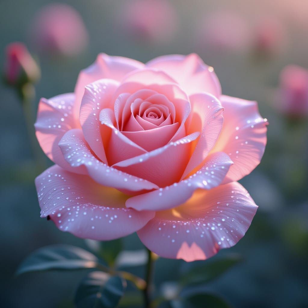 Glowing Spider Silk Rose with Morning Dew