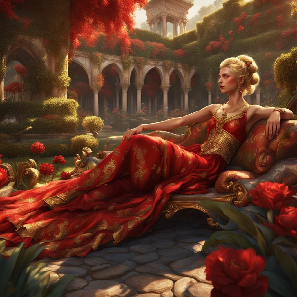 Blonde Odalisque in a Fantasy Pleasure Garden