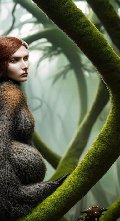 Sloth-Human Hybrid in Mycelium Network: Magic Realism