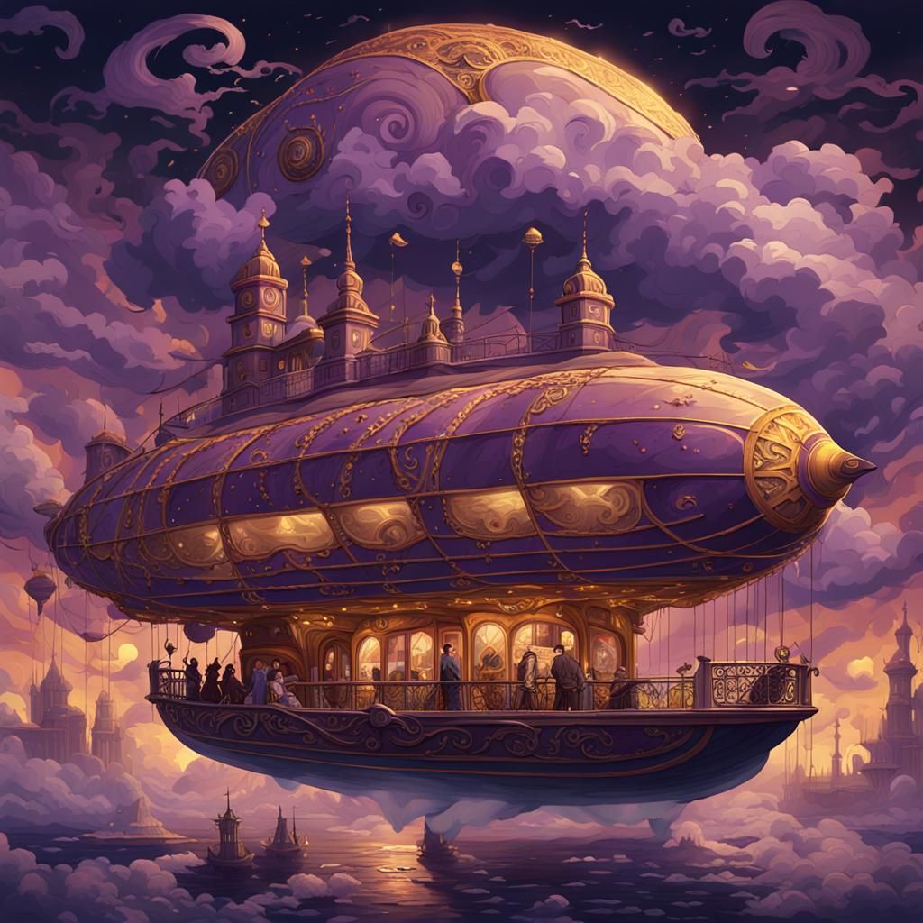 Fantasy Donut Shop Airship in Art Nouveau Style