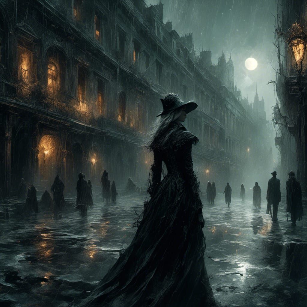 Gothic City Encounter Under Moonlight