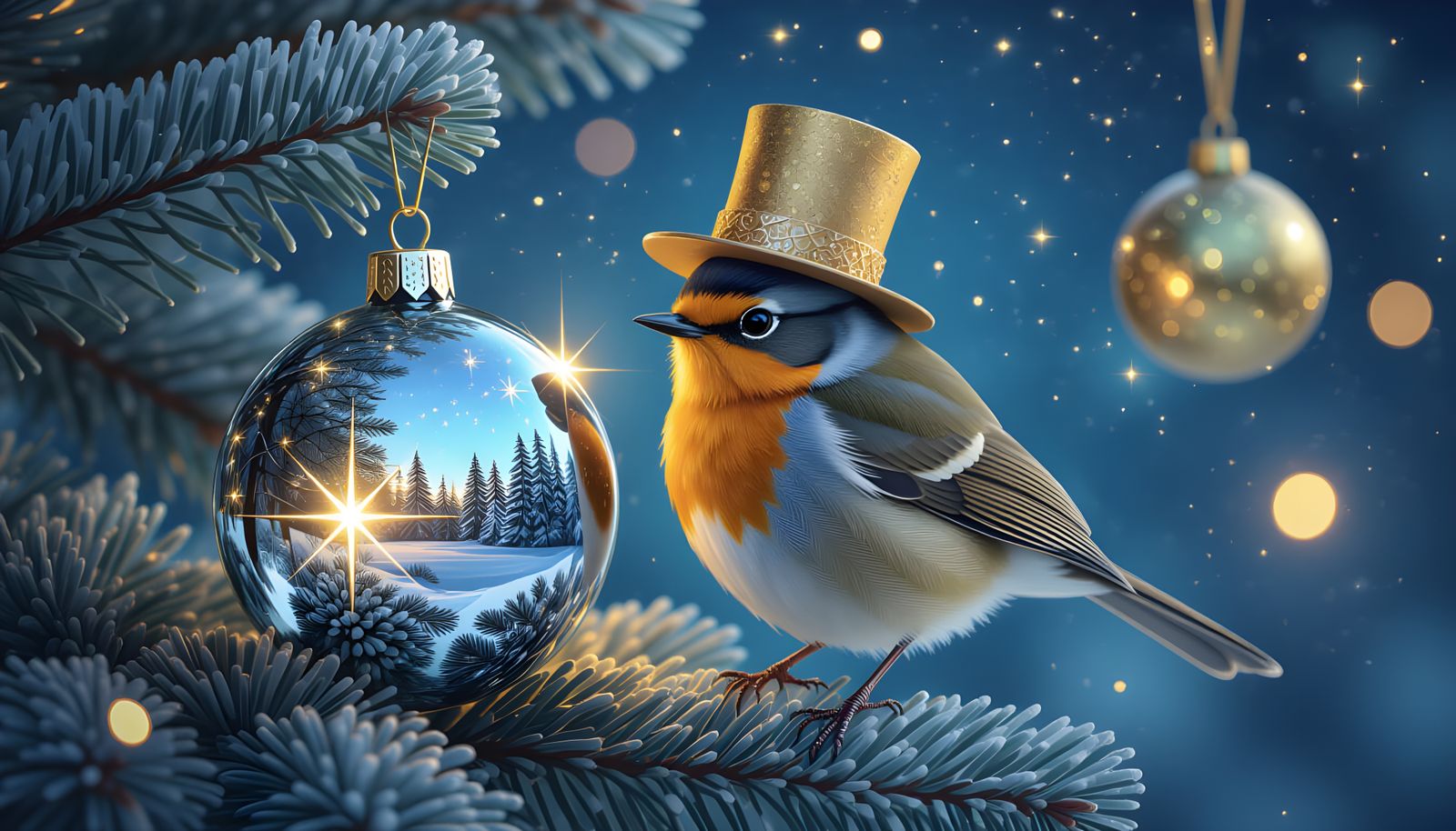 Anime Robin in Christmas Tree Reflection