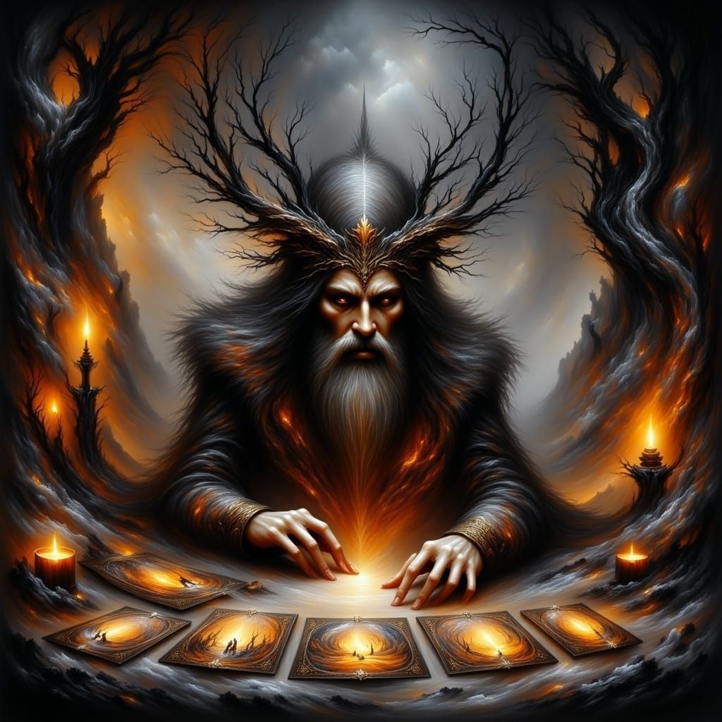 Mystical Dwarf Seer Reading Tarot Cards