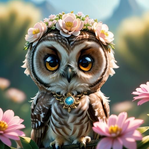 Playful Baby Owls in Dramatic Spring Scene