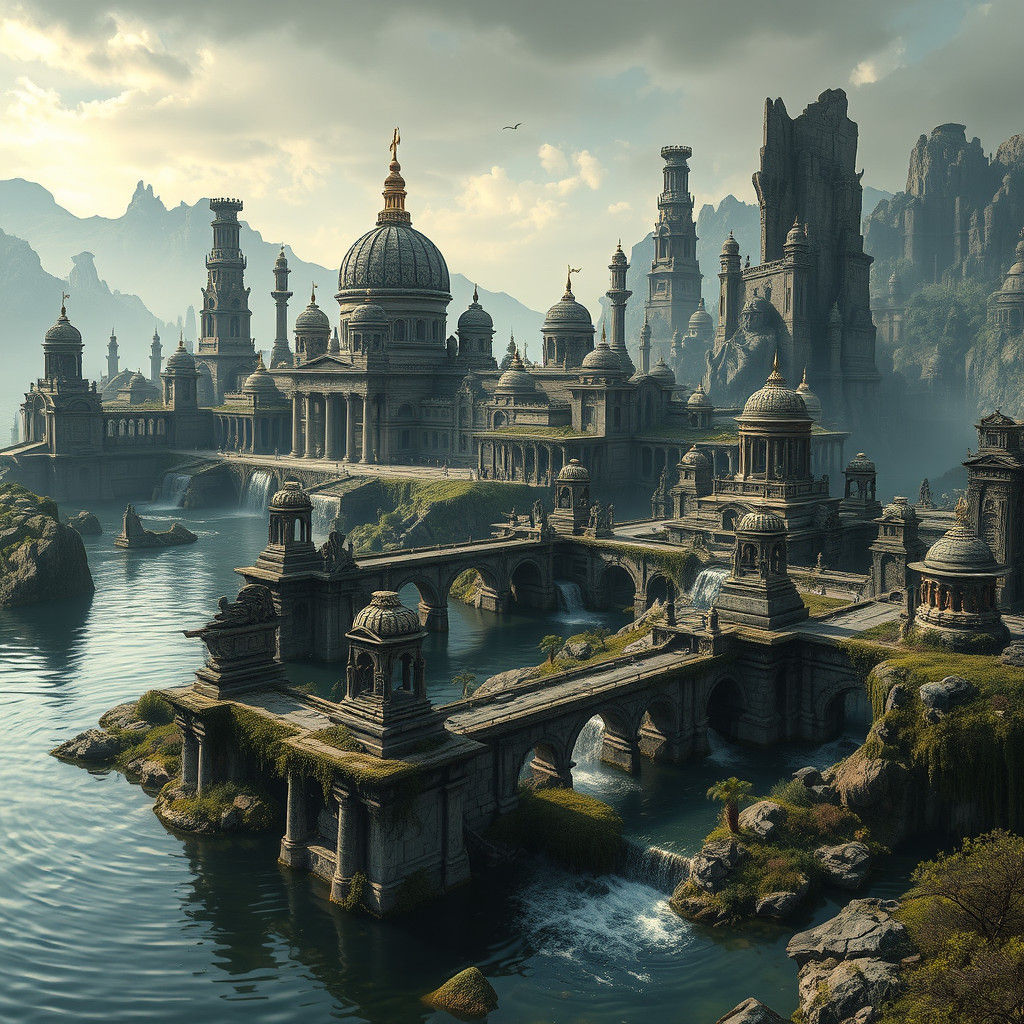 Submerged City Ruins in Haunting Style