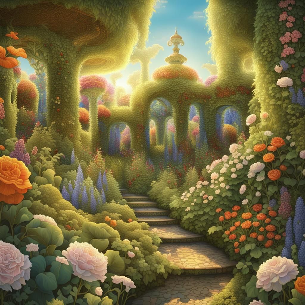 Intricate English Garden Digital Art in Fantasy Style