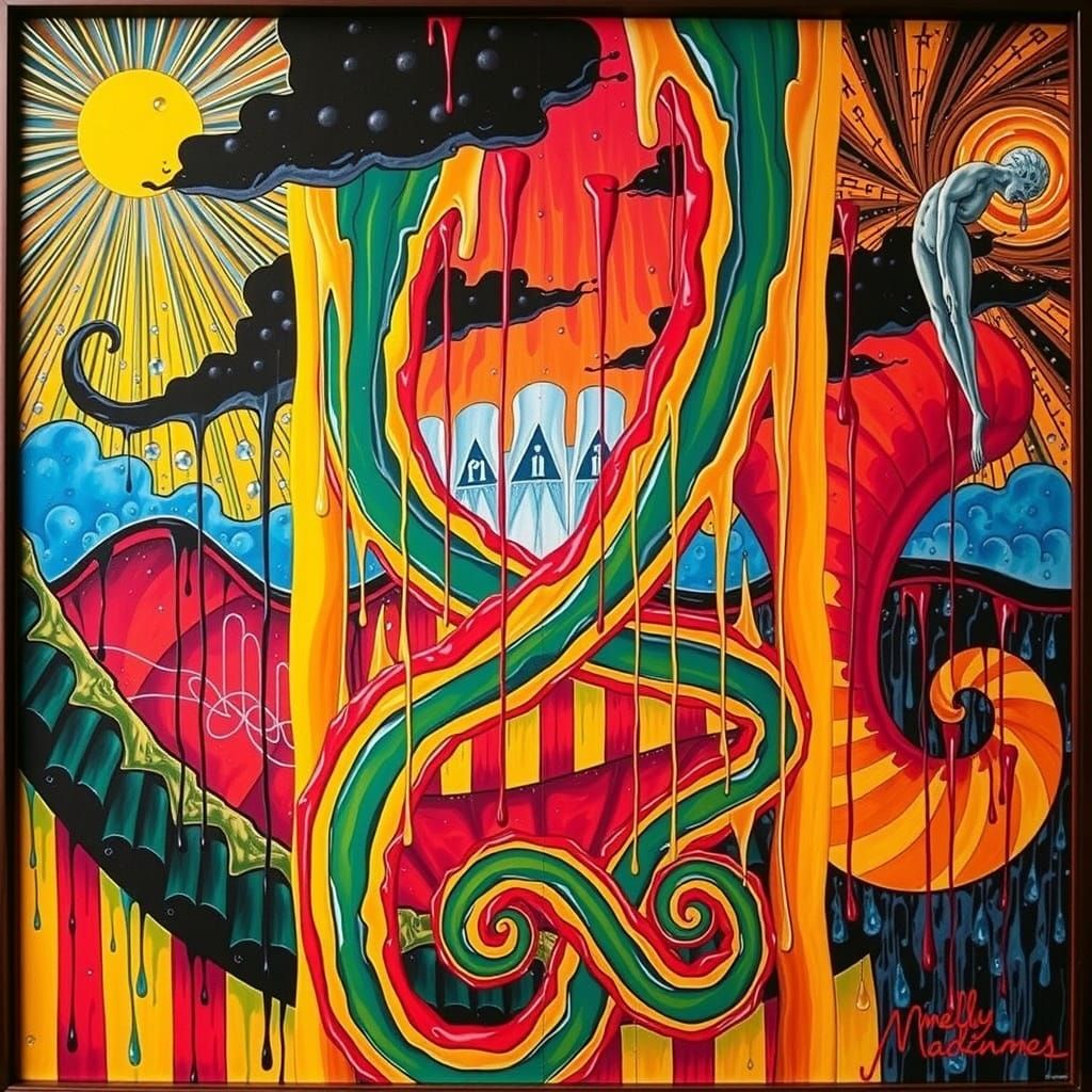 Hyperrealistic Sculpture of Life's Cycle in Vivid Colors