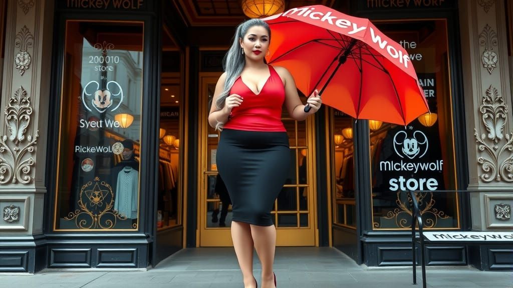 Stunning Plus-Size Model in Front of MickeyWolf Store