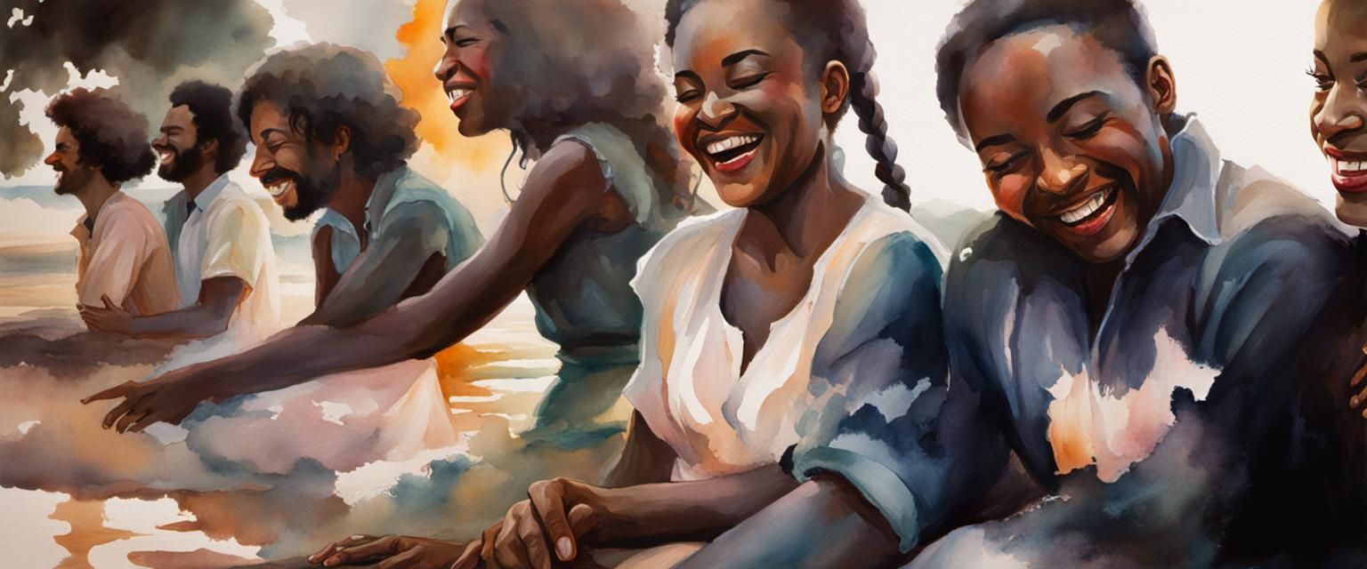 Friends Laughing: Vintage Watercolor in Halftone Style