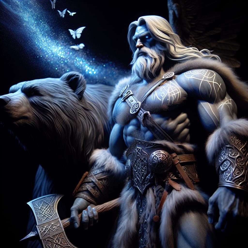 Thruntar - the half stone giant/half dwarf and his bonded life companion Orsolya