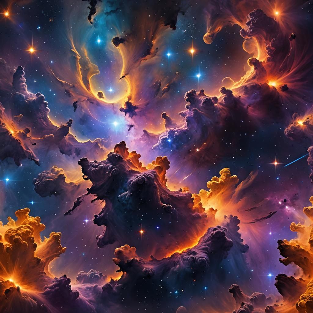 Vibrant Nebula Blooms in Cosmic Matte Painting