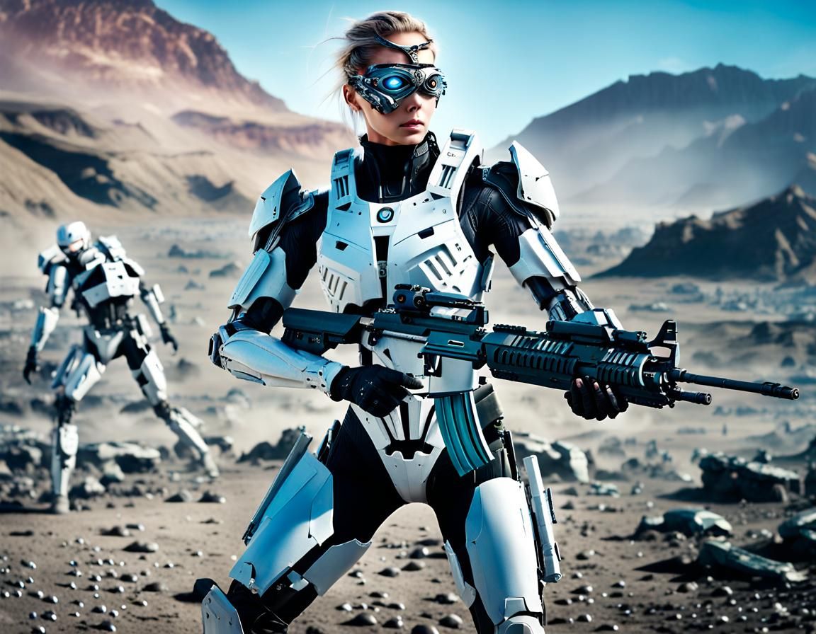 Cyborg Soldier in Battle on Alien Planet