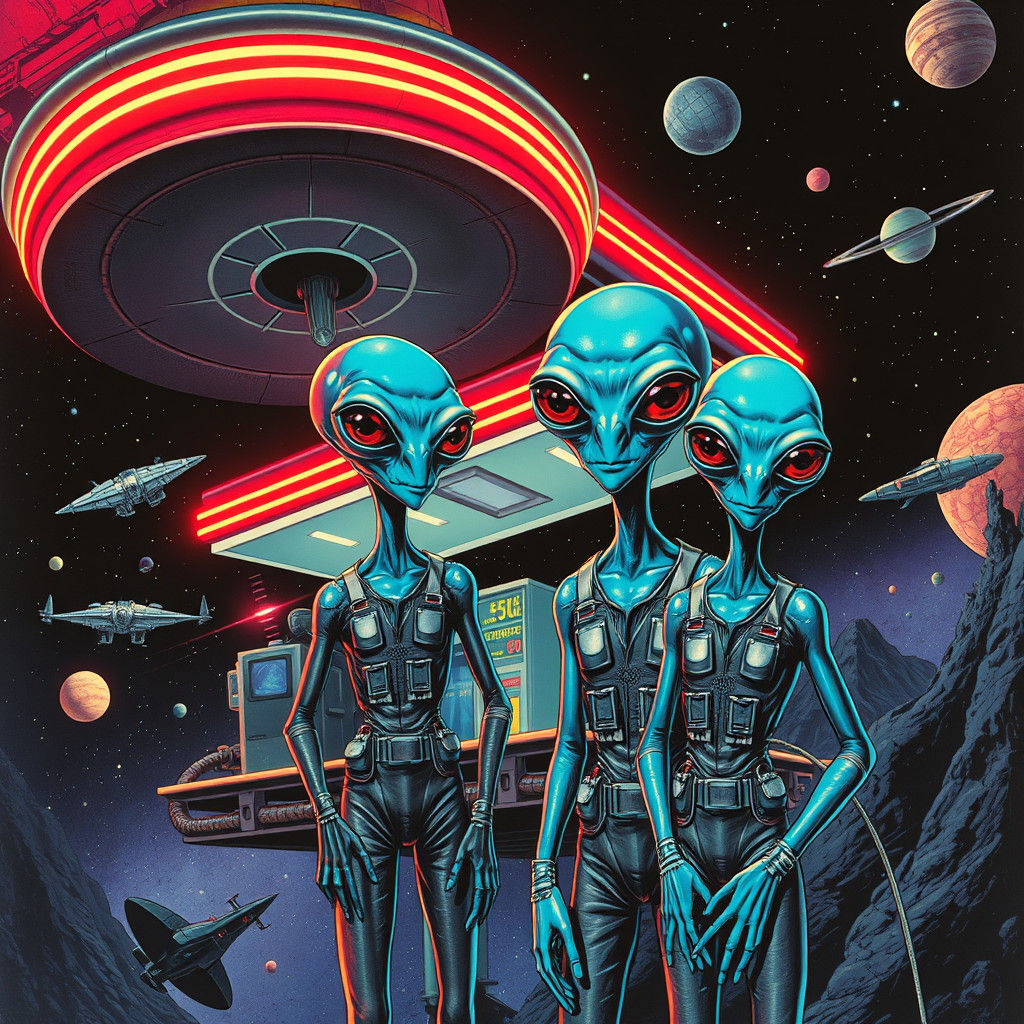 Futuristic Alien Gas Station in Space, Biomechanical Surreal...