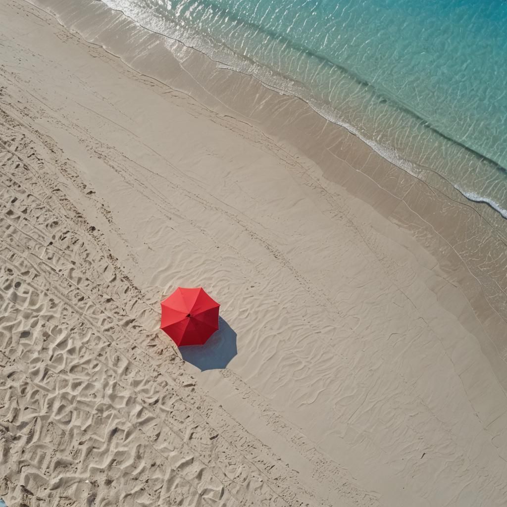 Secluded Beach with Red Umbrella: Detailed Matte Painting