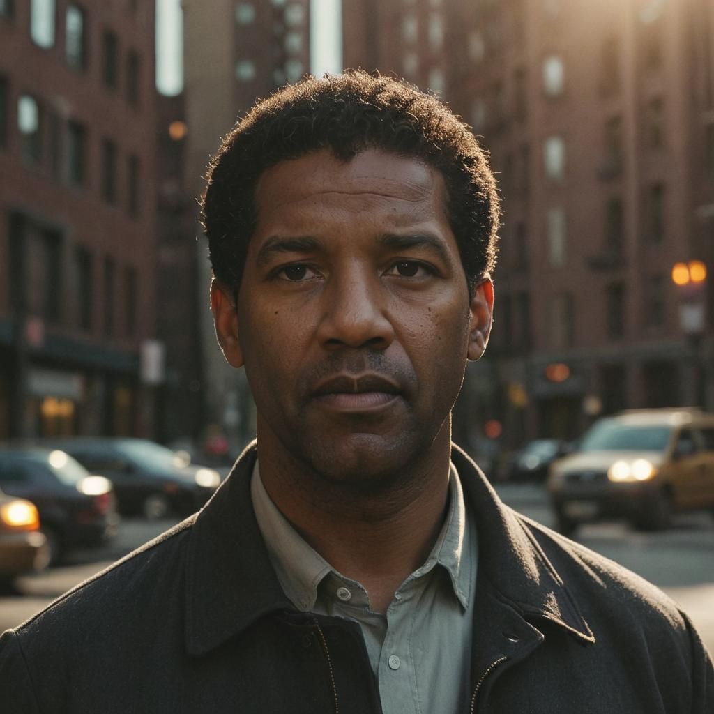 Denzel Washington Intense Gaze: Cinematic Film Still
