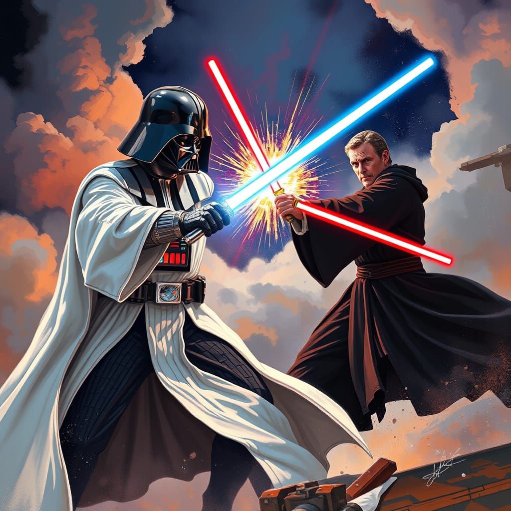 Epic Lightsaber Duel in Sci-Fi Epic Style