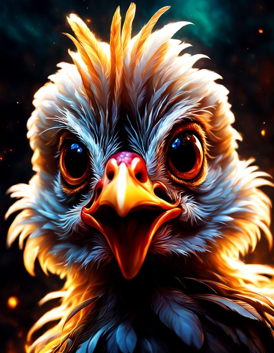 Angry Baby Chicken: A Macro Fantasy Oil Painting