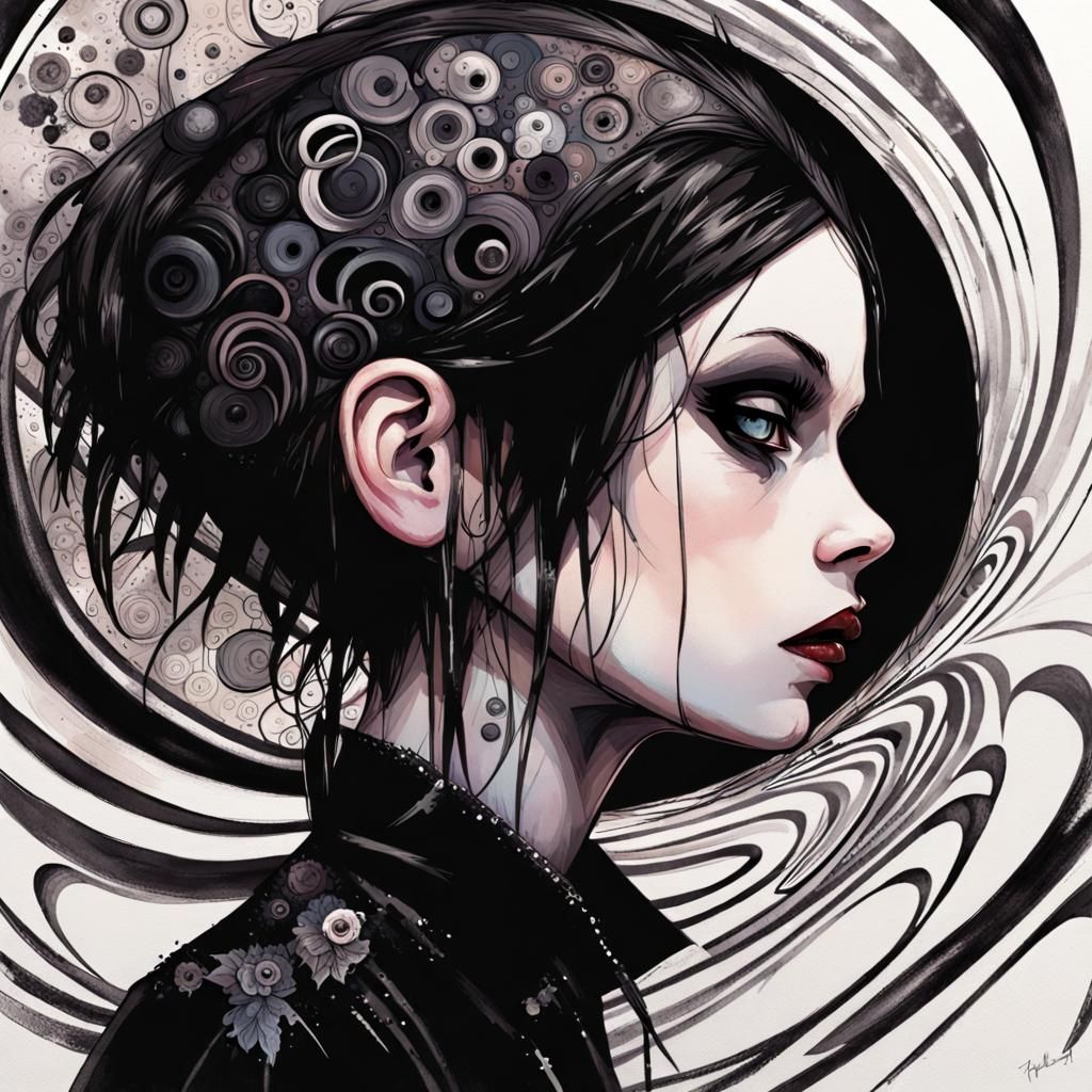 Pouty Goth Punk Girl in Dreamscape