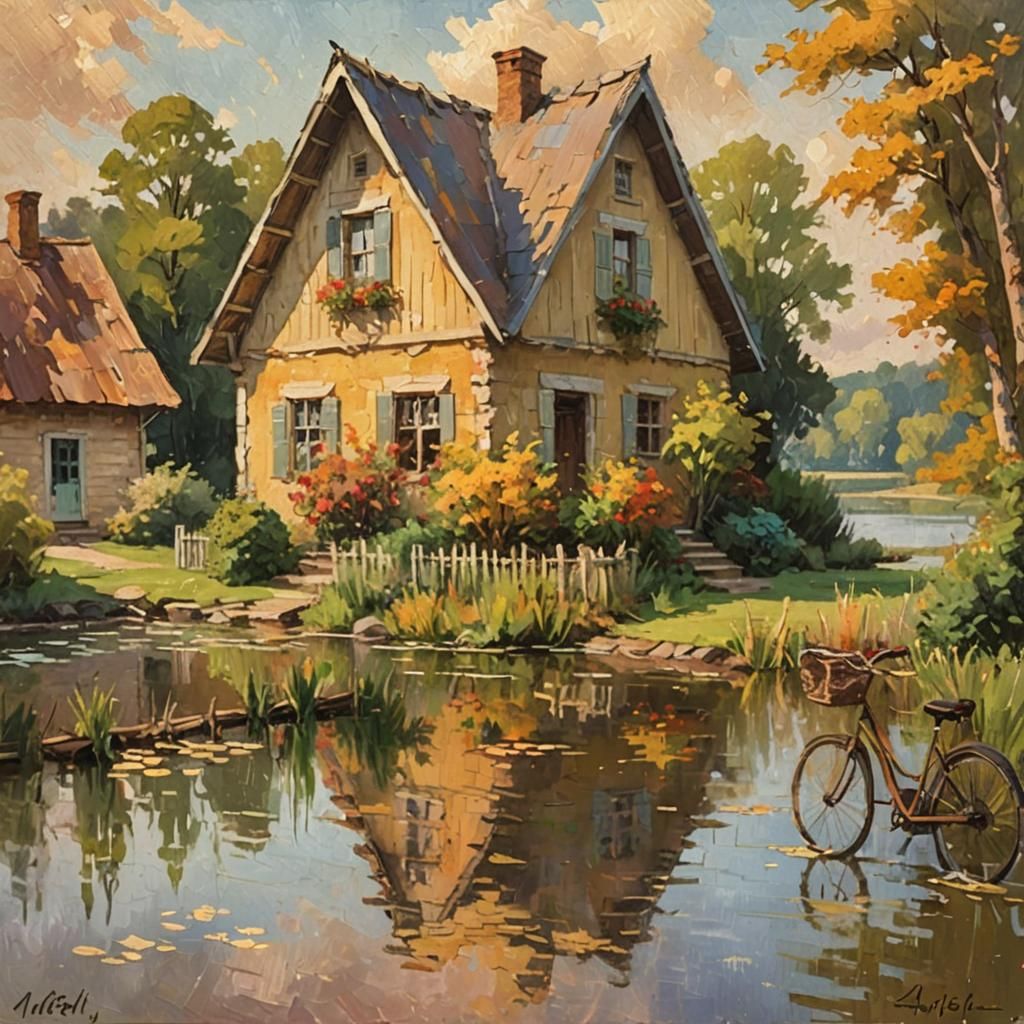 Old House in Rural Landscape as Impressionist Oil Painting