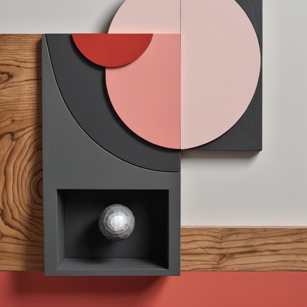 Surreal Op Art Composition with Wooden Orb