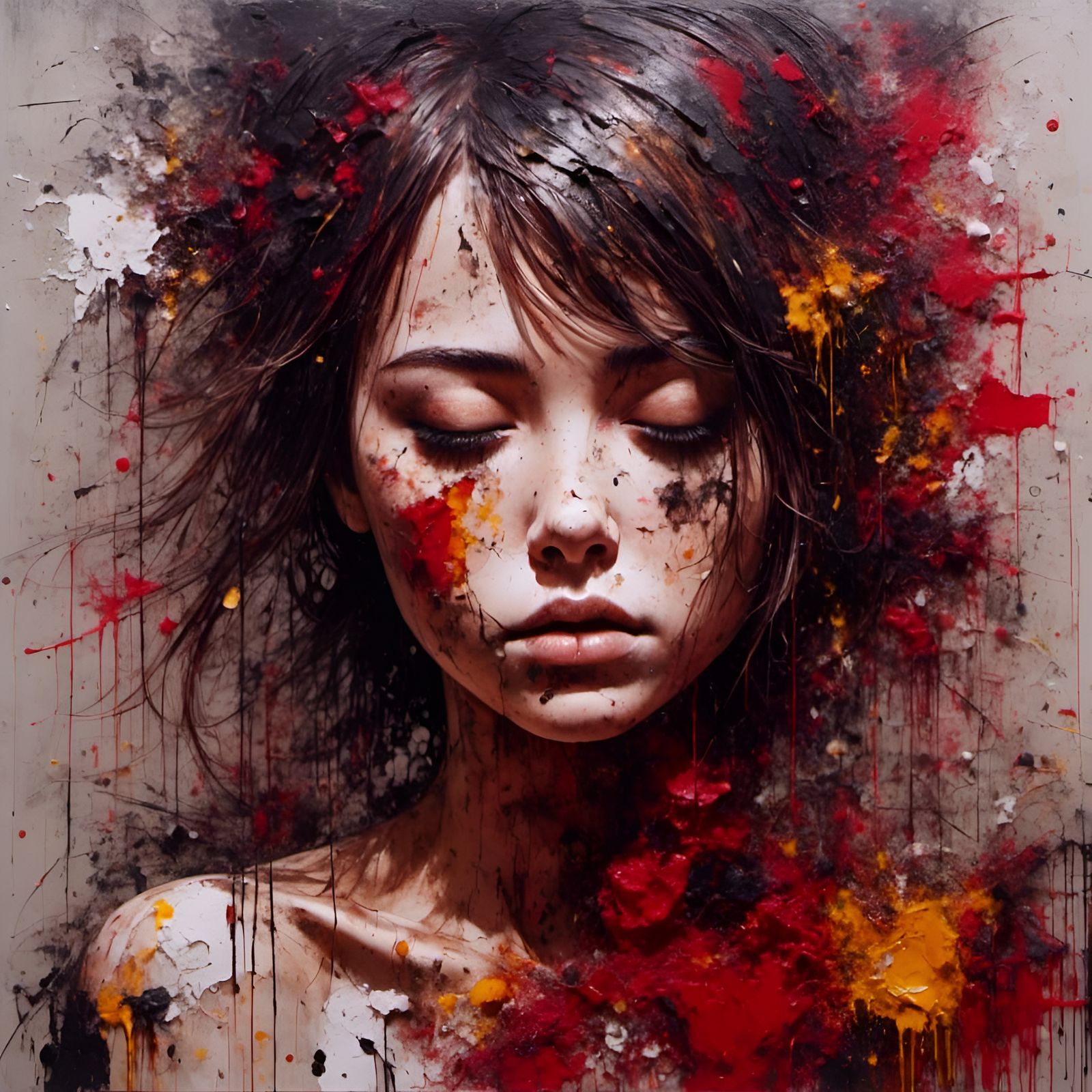 Emotionally Charged Portrait in Mixed Media Chaos