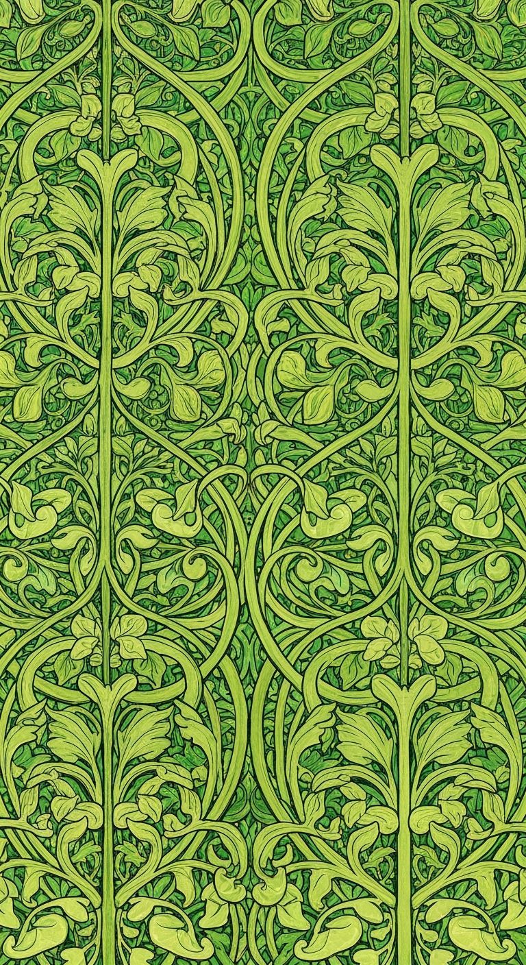 Lush Green Art Nouveau Tapestry with Botanical Designs