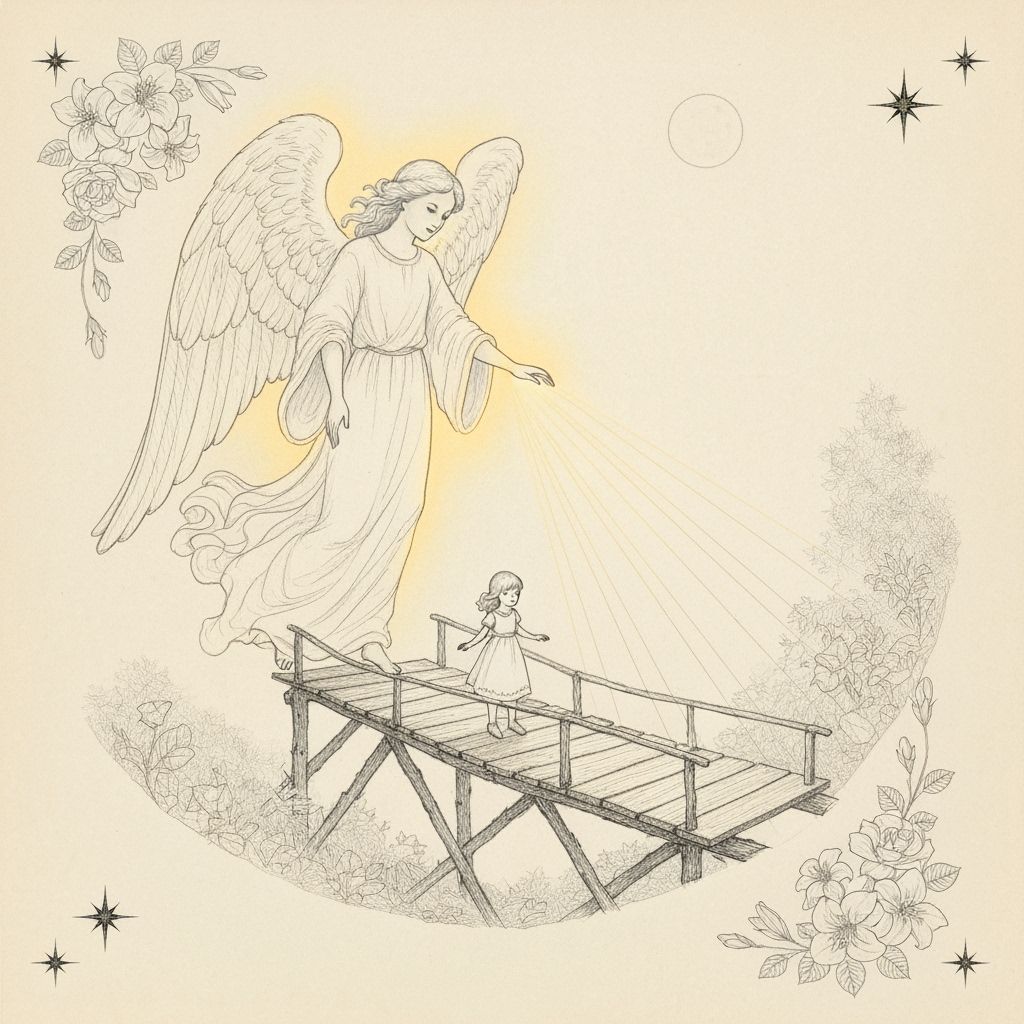 Guardian Angel Watches Over Girl Crossing Bridge in Moonligh...
