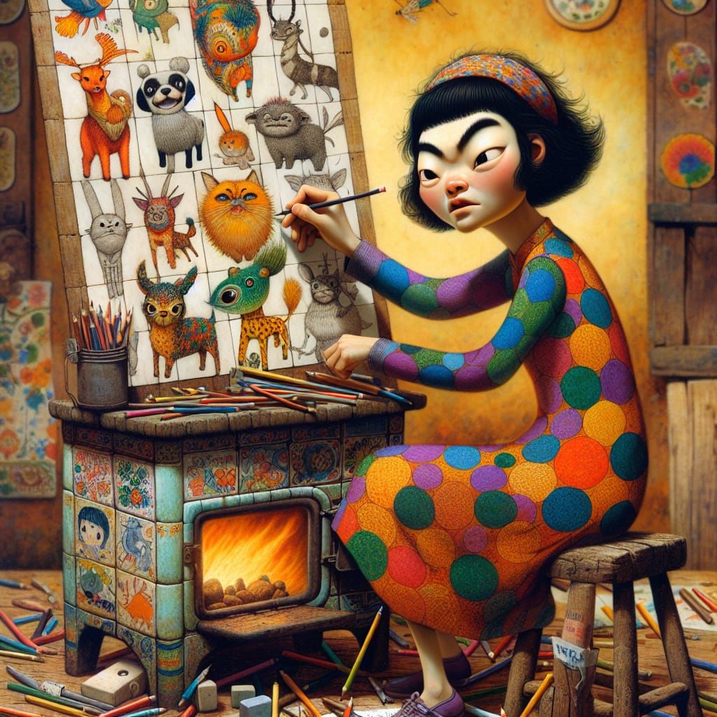 Vibrant Artist in Whimsical World of Color