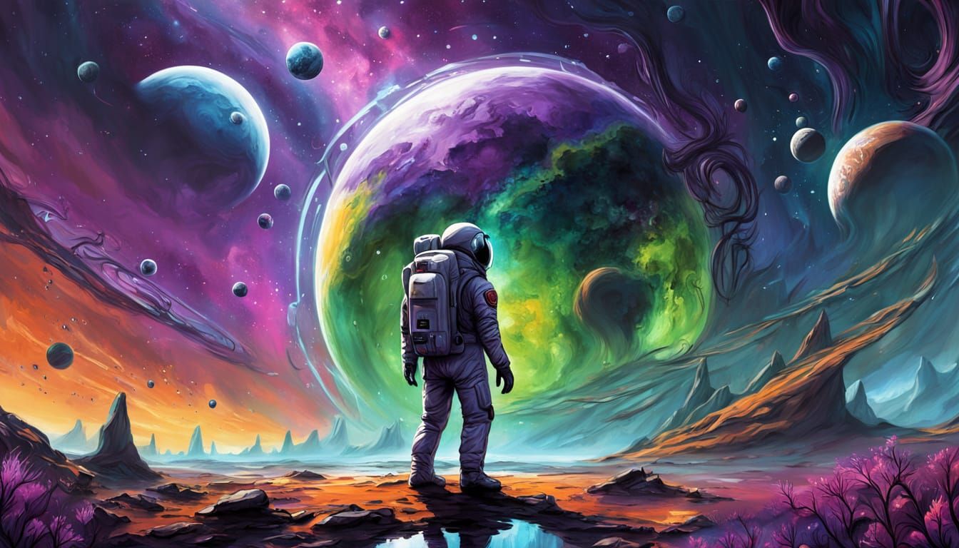 Astronaut Plants Flag on Alien Planet