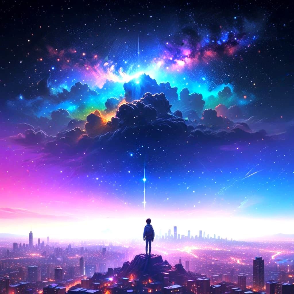 City Lights Sparkle Under Starry Night Sky