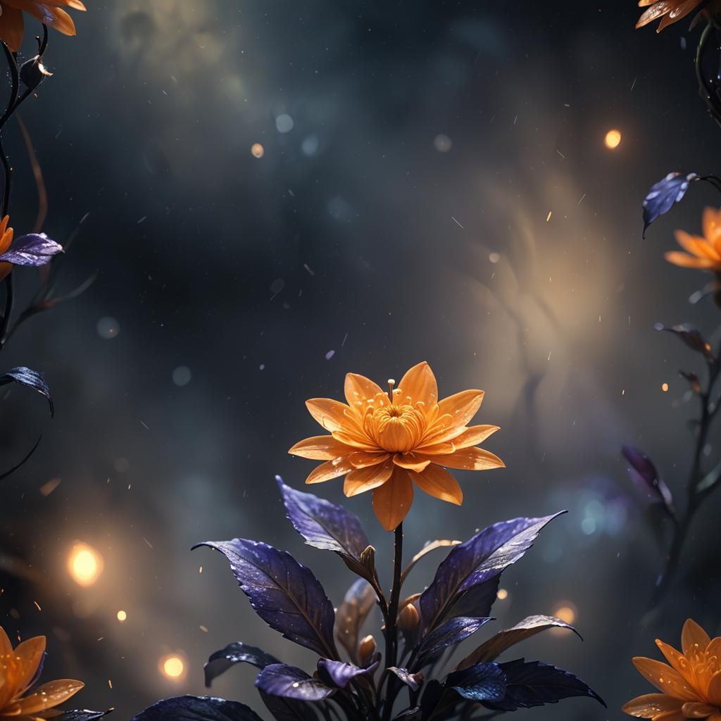 Orange Flower Blooms in Fantasy Art Style