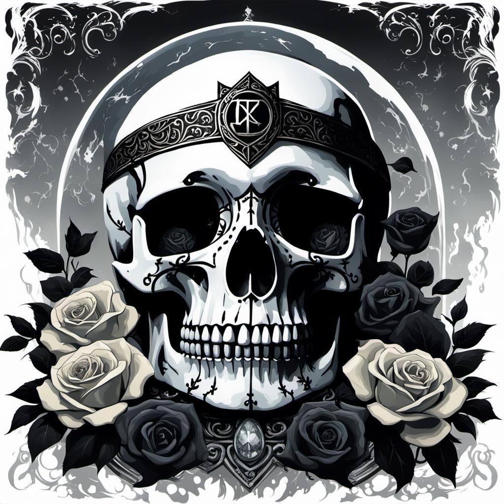 High Gothic Skull with Black Roses and Runes