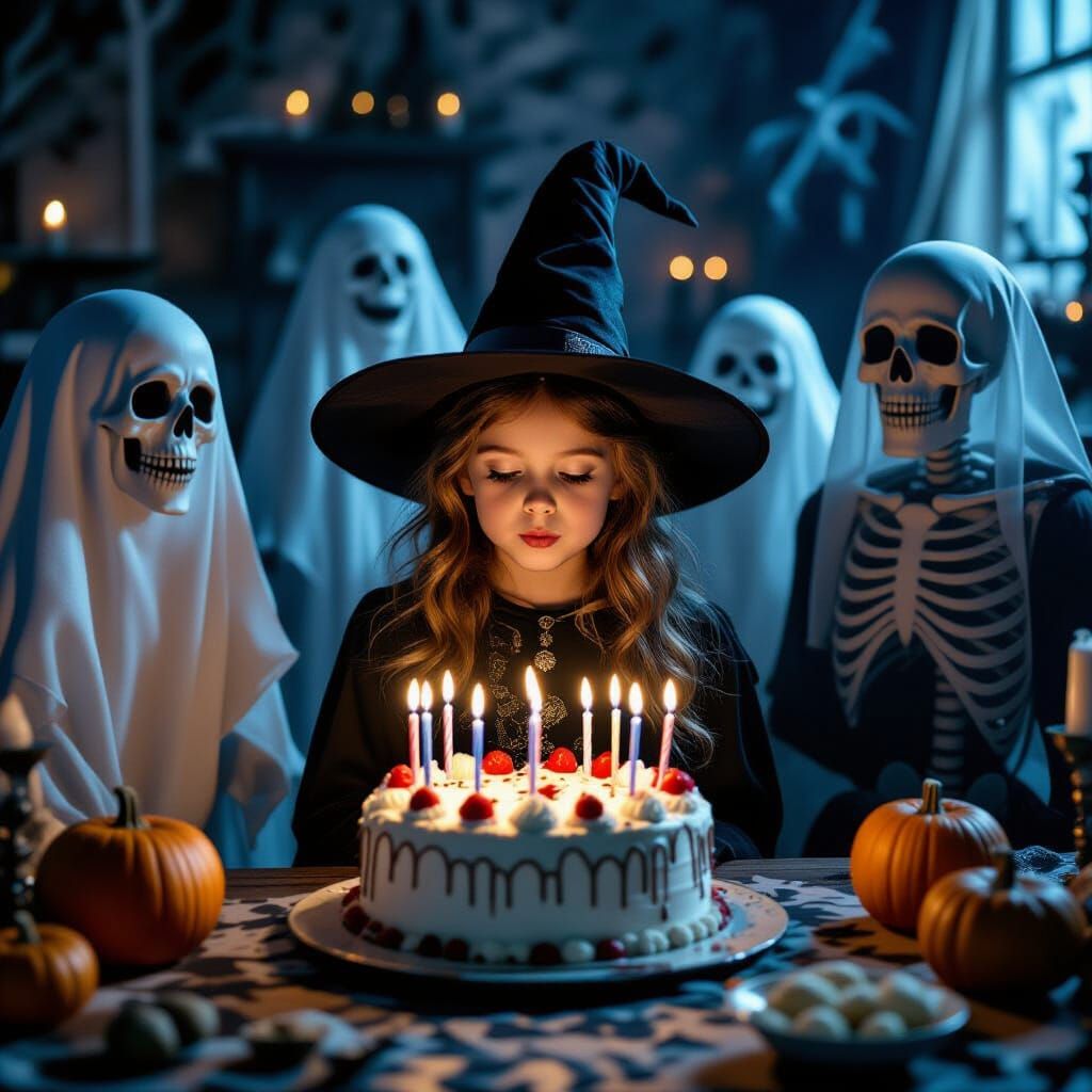 Witch Birthday Party with Ghost and Skeleton Guests