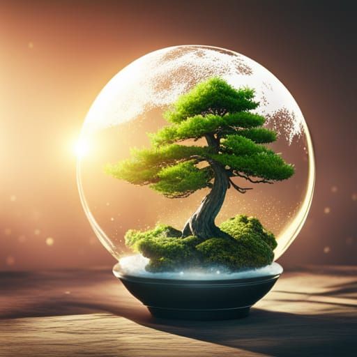 Bonsai Cedar in Globe with Snowy Forest