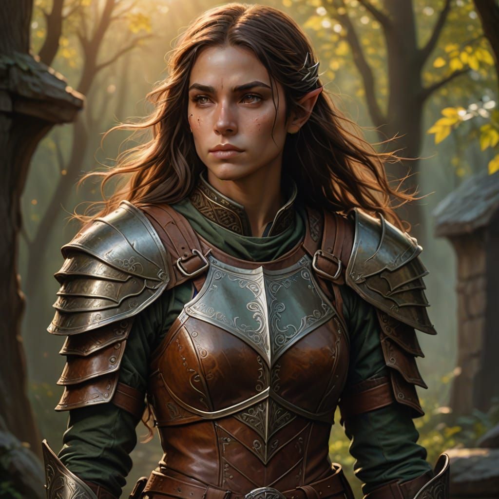 Half Elf Warrior in Earthy Leather Armor