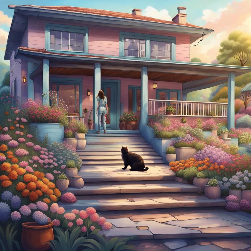 Modern House with Flower Garden in Detailed Matte Painting