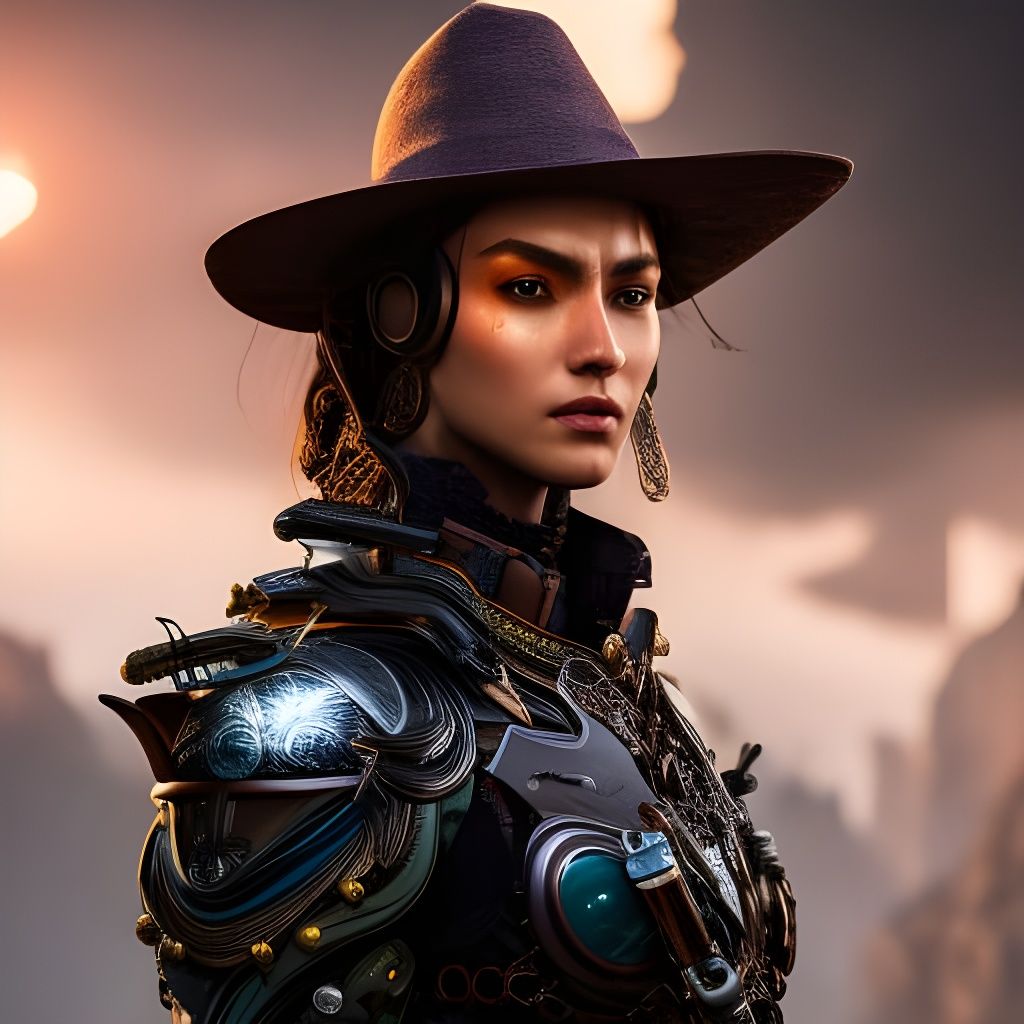 Steampunk Cyborg Cowboy Portrait in Cyber-Gothic Style