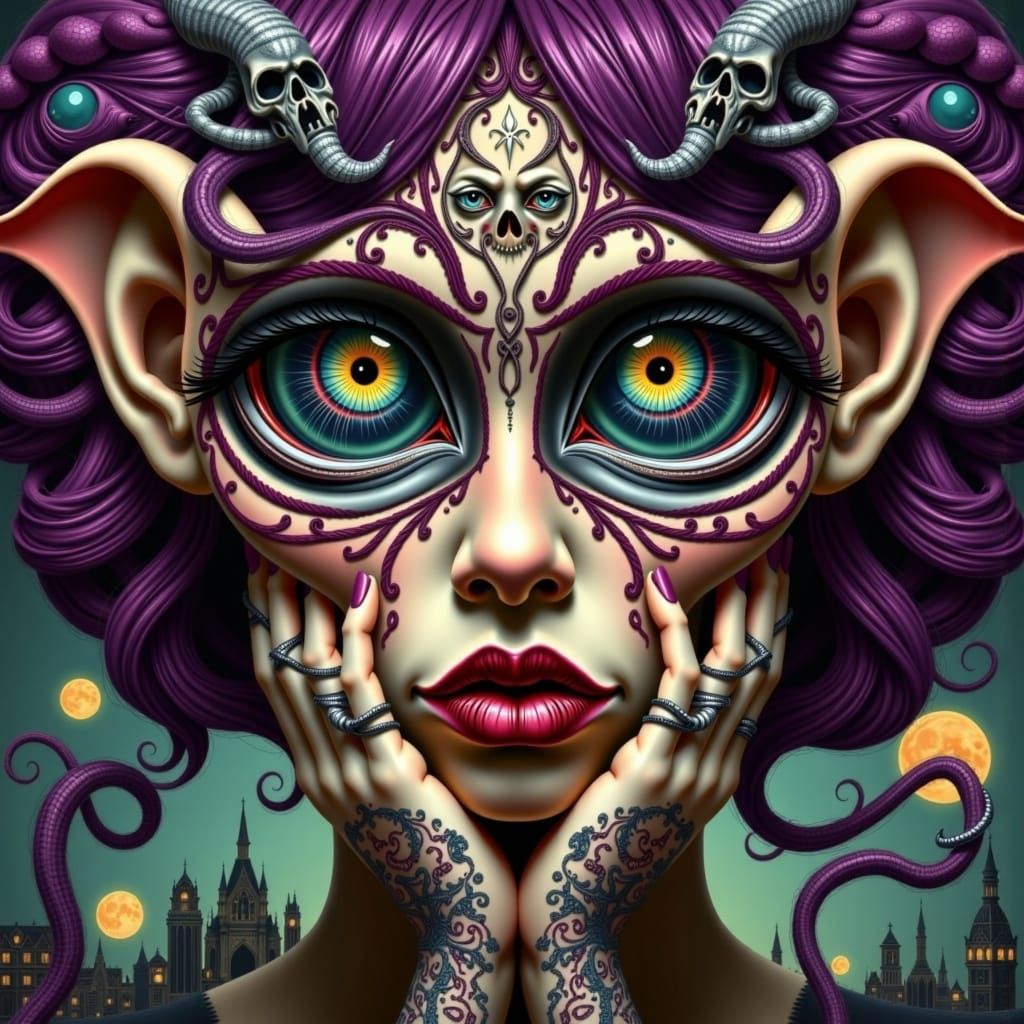 Surreal Gothic Goddess in a Twisted, Psychedelic Hellscape