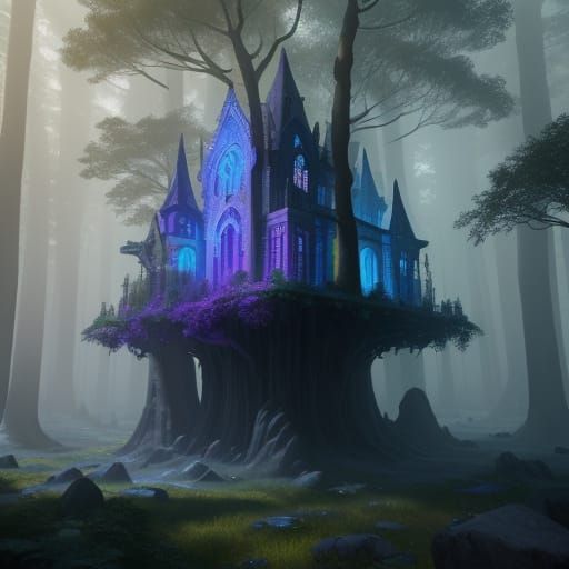 Mystical Cubes in a Swirling Fantasy Forest