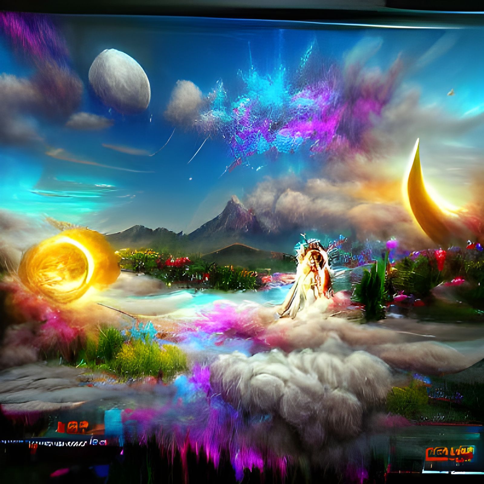 Hero and Damsel in Epic Moonrise Fantasy Art