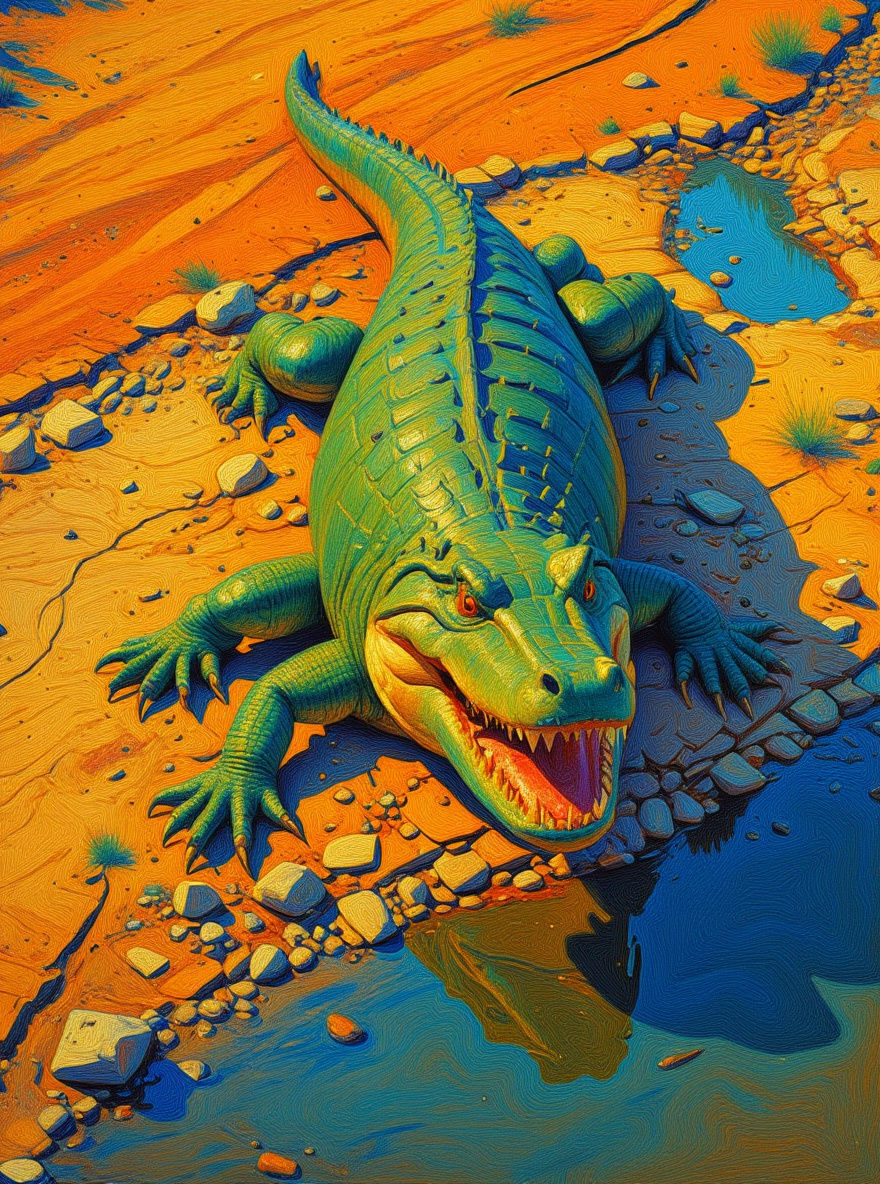 AI Art: Crocodile Landscape in Bold Brushstrokes