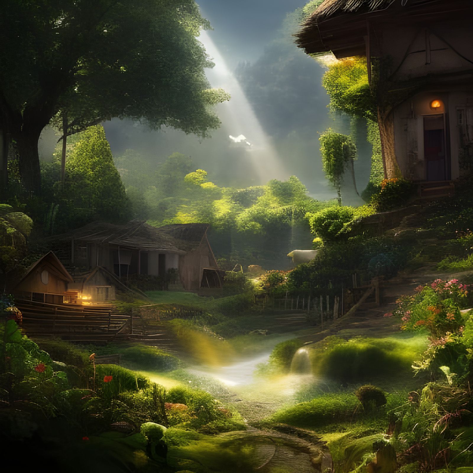 Heavenly Permaculture Village in Digital Matte Painting