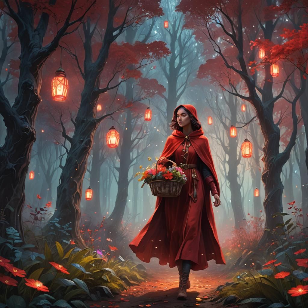 Girl in Red Cape in Astral Forest