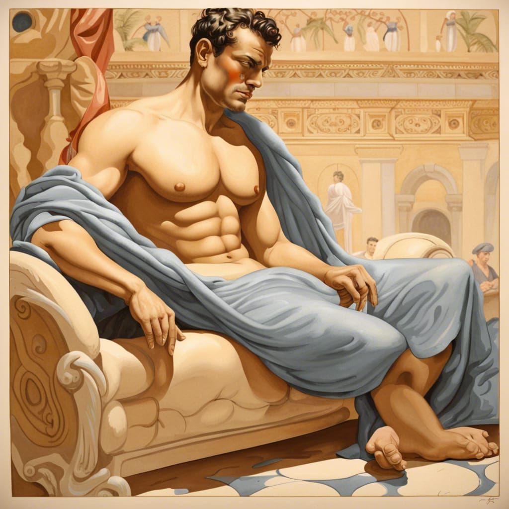 Emperor Caracalla at the Baths, Vargas Style