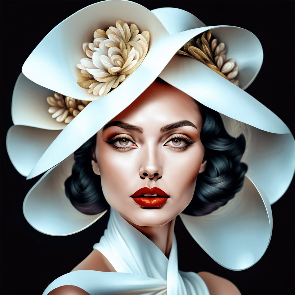 Floral Geometric Woman Portrait with Fractal Art